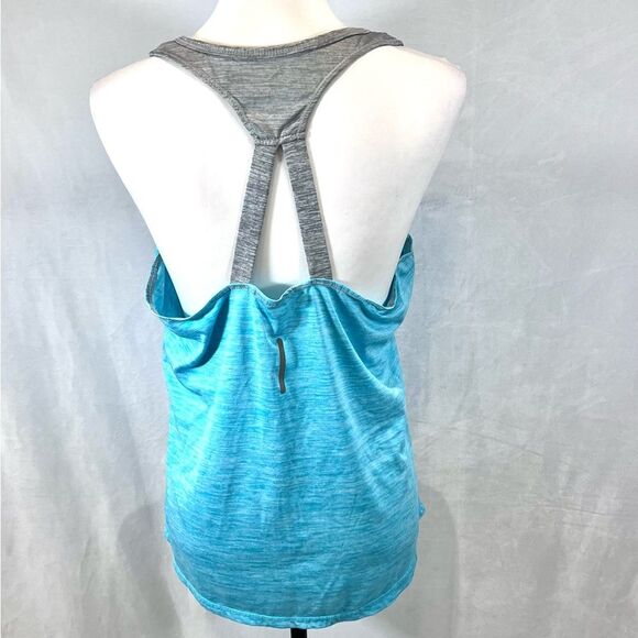 Reebok ice blue and gray color block split racerback logo active tank size large - Picture 5 of 7